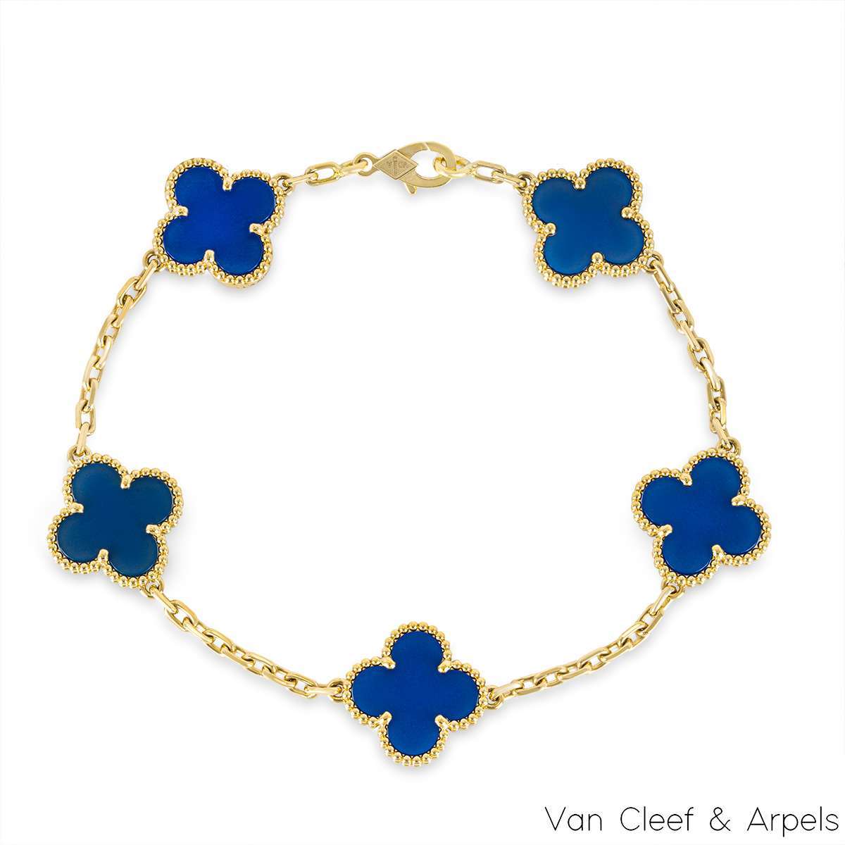 Van Cleef & Arpels Yellow Gold Blue Agate Vintage Alhambra 5 Motif Bracelet VCARP34900